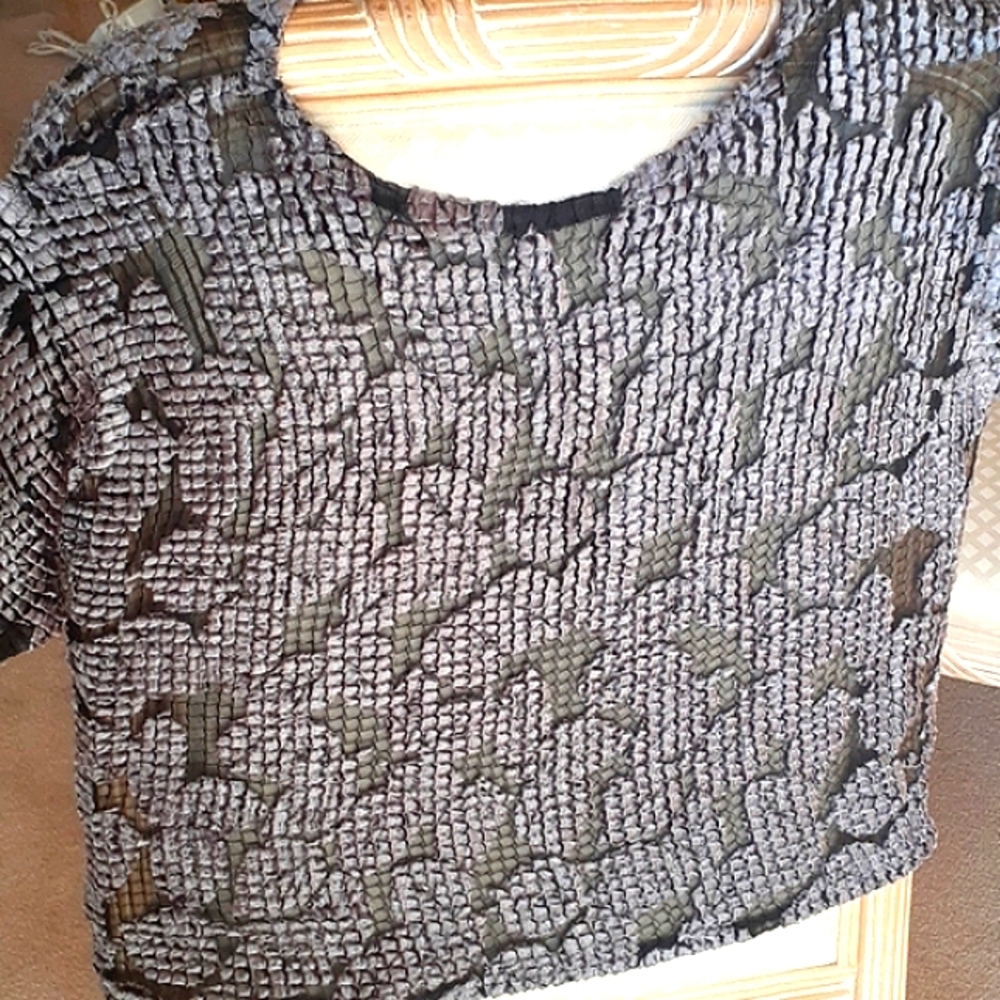 Womens top..Cache vintage,sz S. Silver with black sheer mesh..New